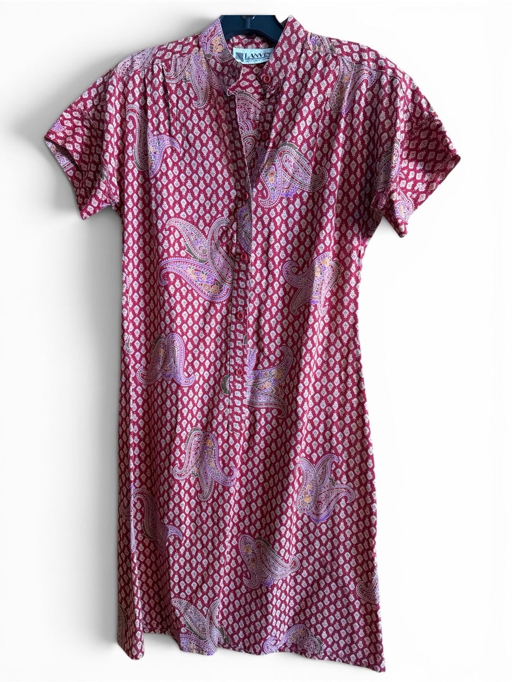 Vintage Lanvin Short Sleeve Button Dress - Raspberry Paisley Print